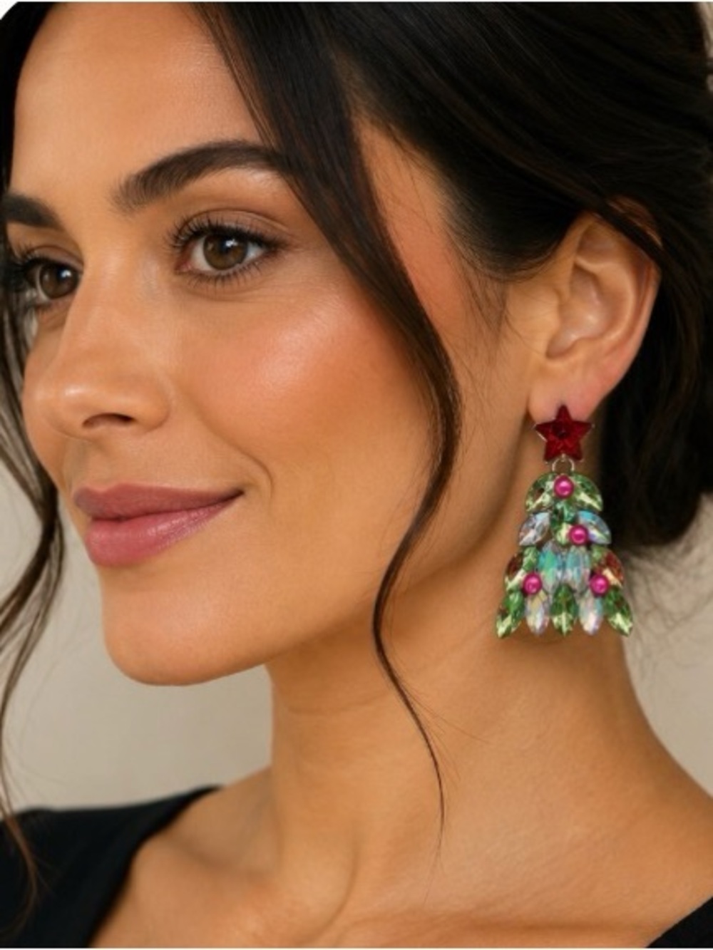 Betsey Johnson Christmas Tree Statement Earrings NWT Crystal Rhinestone Holiday - Picture 2 of 7